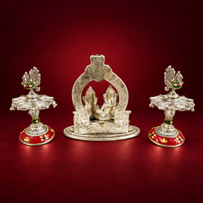 Aluminium Showpiece Laxmi Ganesh Mehrav  Gift Set - 4*4*7.5 Inch (AS527 G)