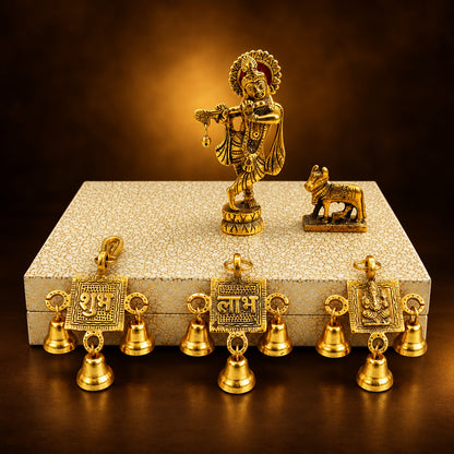 Aluminium Showpiece Mini Krishna Statue Gift Set (AS529 G)