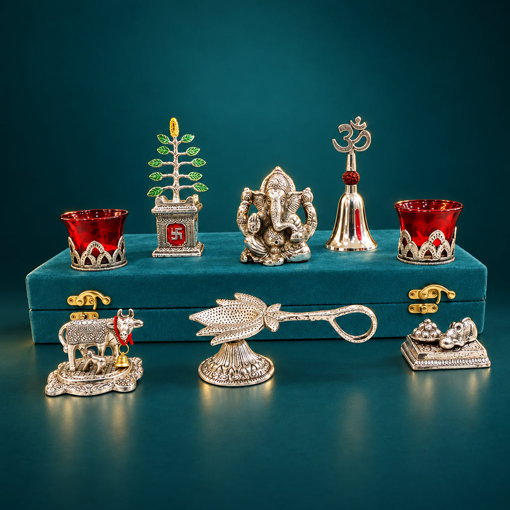 Aluminium Showpiece Ganesh Ji With Tulsi Tree Gift Set (AS530 G)