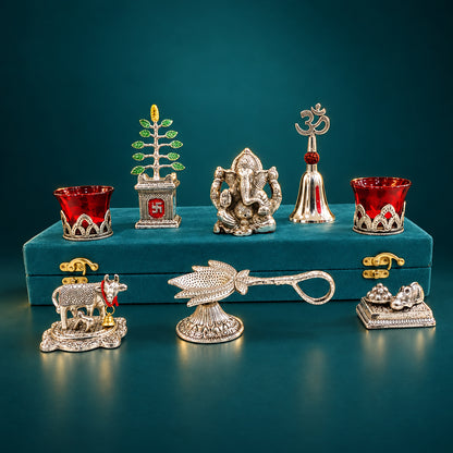 Aluminium Showpiece Ganesh Ji With Tulsi Tree Gift Set (AS530 G)