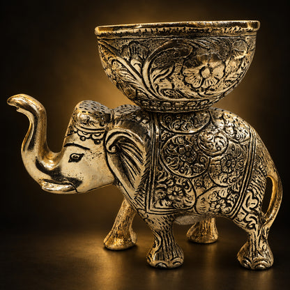Aluminium Showpiece Elephant Bowl Statue - 6*3.2*5 Inch (AS539 B)