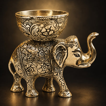 Aluminium Showpiece Elephant Bowl Statue - 6*3.2*5 Inch (AS539 B)