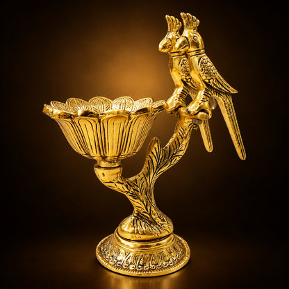 Aluminium Double Parrot Bowl Showpiece - Gold Finish Home Decor - 6.5*3.5*7.5 Inch (AS544 G)