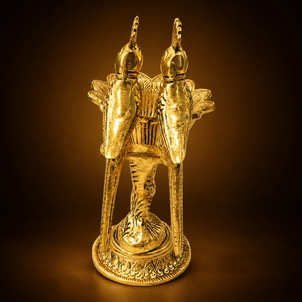 Aluminium Double Parrot Bowl Showpiece - Gold Finish Home Decor - 6.5*3.5*7.5 Inch (AS544 G)