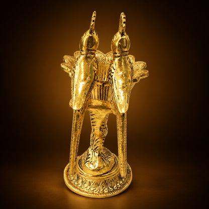 Aluminium Double Parrot Bowl Showpiece - Gold Finish Home Decor - 6.5*3.5*7.5 Inch (AS544 G)