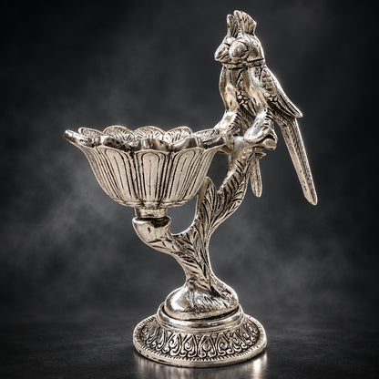 Aluminium Double Parrot Bowl Showpiece - Silver Finish Home Decor - 6.5*3.5*7.5 Inch (AS544 S)