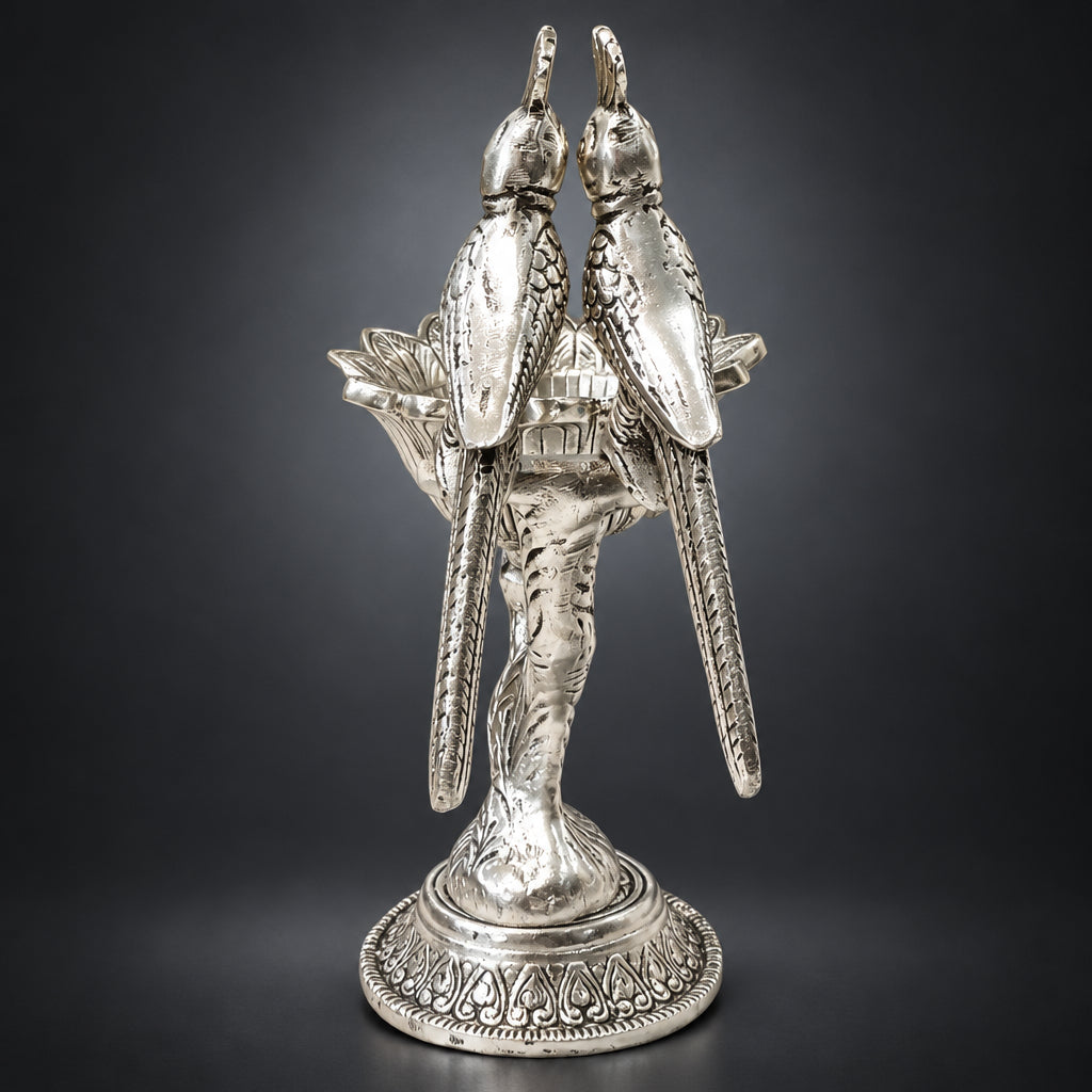 Aluminium Double Parrot Bowl Showpiece - Silver Finish Home Decor - 6.5*3.5*7.5 Inch (AS544 S)