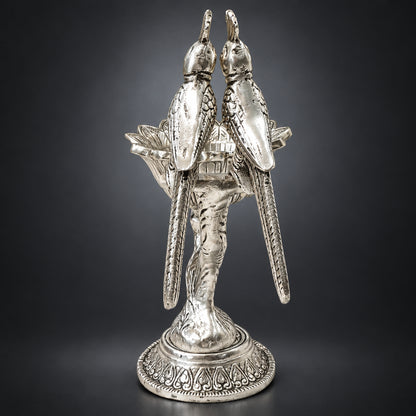 Aluminium Double Parrot Bowl Showpiece - Silver Finish Home Decor - 6.5*3.5*7.5 Inch (AS544 S)