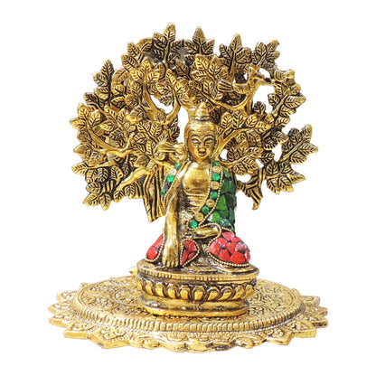 Aluminium Buddha Ji Statue Showpiece - Gold Finish Home Decor - 8.2*6.5*8.5 Inch (AS545 G)