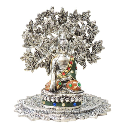 Aluminium Buddha Ji Statue Showpiece - Silver Finish Home Decor - 8.2*6.5*8.5 Inch (AS545 S)