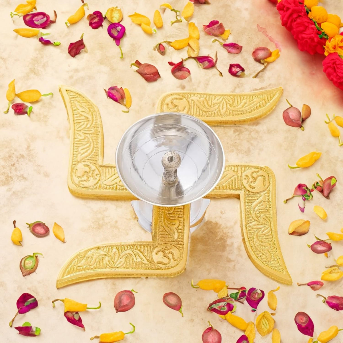 Brass Table Decor Swastic Deepak 4*4*2 Inch (B299 E)