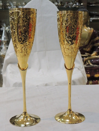 Brass Decorative Glass Set Diwali Gifting Item - 2.6*2.6*9.5 Inch (B306 B)