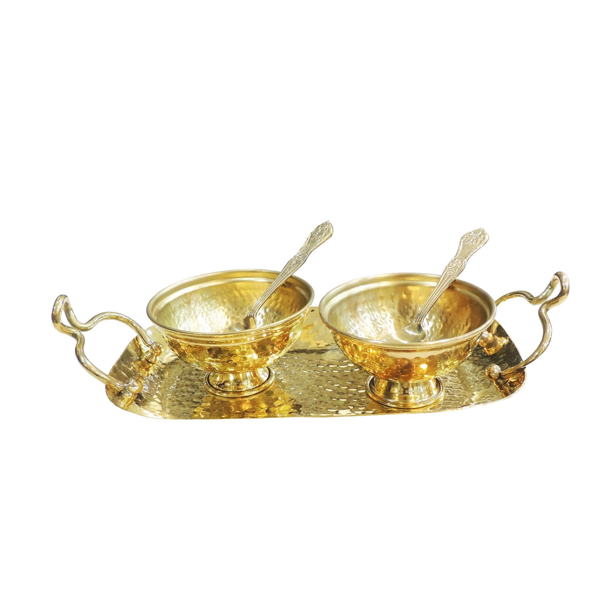 Brass Decorative 2 Bowl Set With Tray Packed With Velvet Box (B317 A)