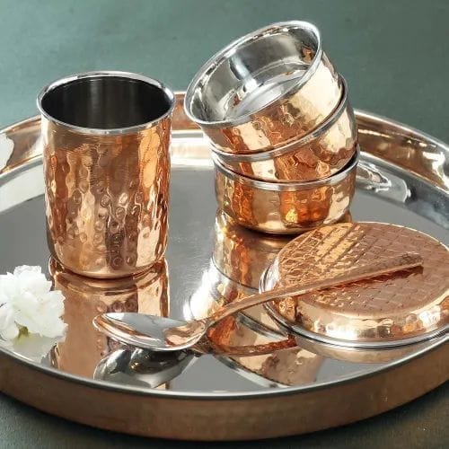 Copper Steel Dinner Thali Set 7 Pcs. (BC097 A)