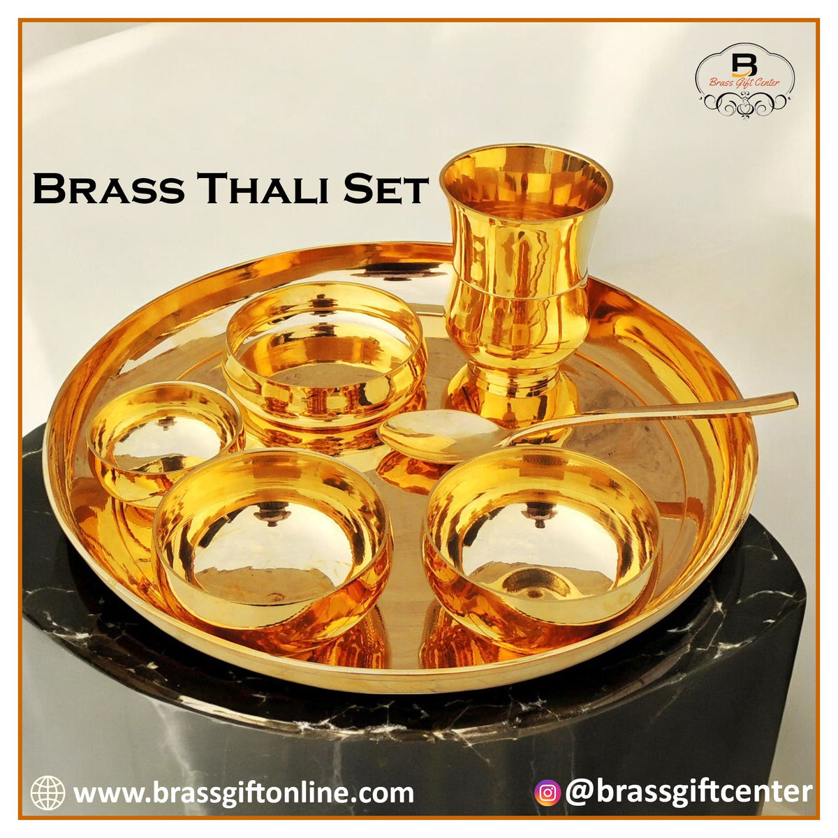 Pure Brass Export Quality Lead Free Thali Set, Set of  7 Pcs. (BC108 X)