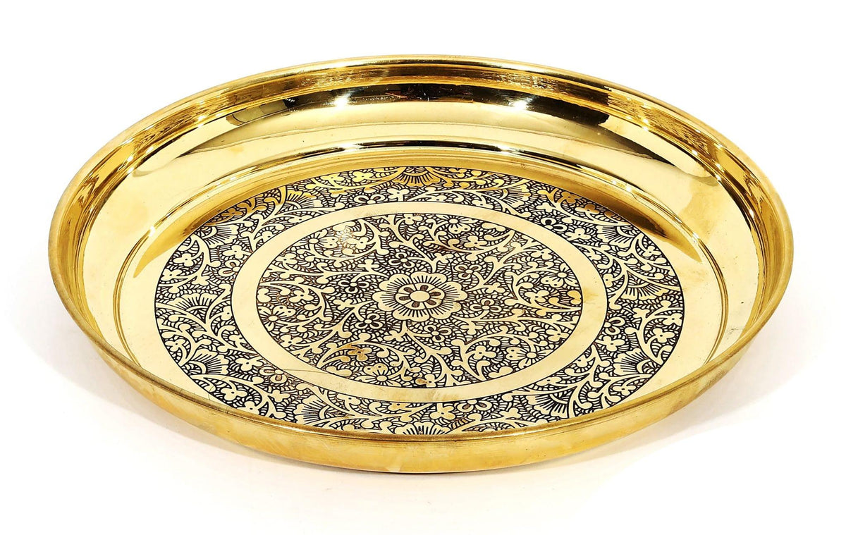 Brass Thali Embose Design - 14*14*1.2 inch (BC117 D)