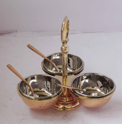 Copper steel brass pickel achar holder bowl with spoon - 7.2*7.2*7 inch (BC139 C)