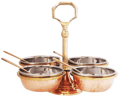 Copper steel brass pickel achar holder bowl with spoon  - 7.5*7.5*7 inch (BC139 D)