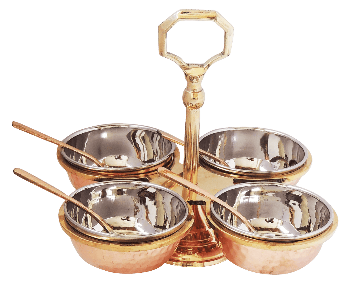 Copper steel brass pickel achar holder bowl with spoon  - 7.5*7.5*7 inch (BC139 D)