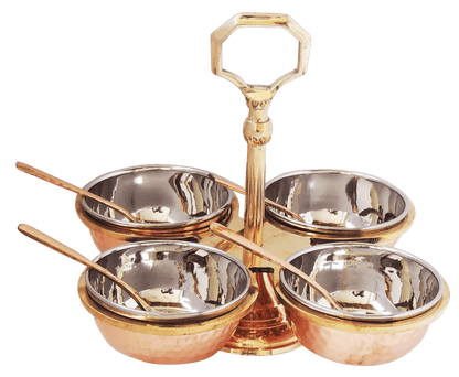 Copper steel brass pickel achar holder bowl with spoon  - 7.5*7.5*7 inch (BC139 D)