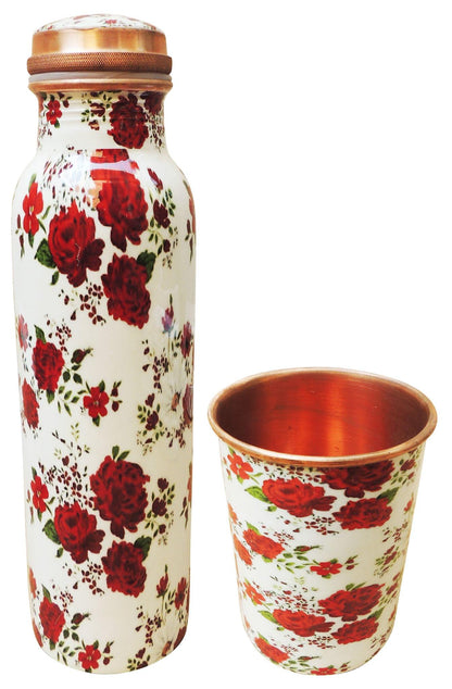 Copper Water Bottle Set With 2 Glass - 1 Liter With Copper Finish - 3*3*10.5 inch (BC143 E)