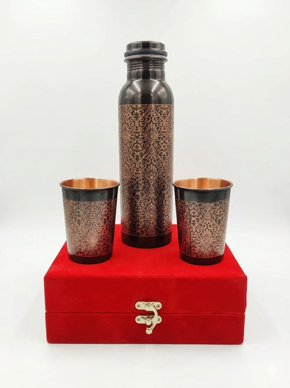 Copper Drinking Water Bottle With 2 Glass, 900 ML (BC143 G)