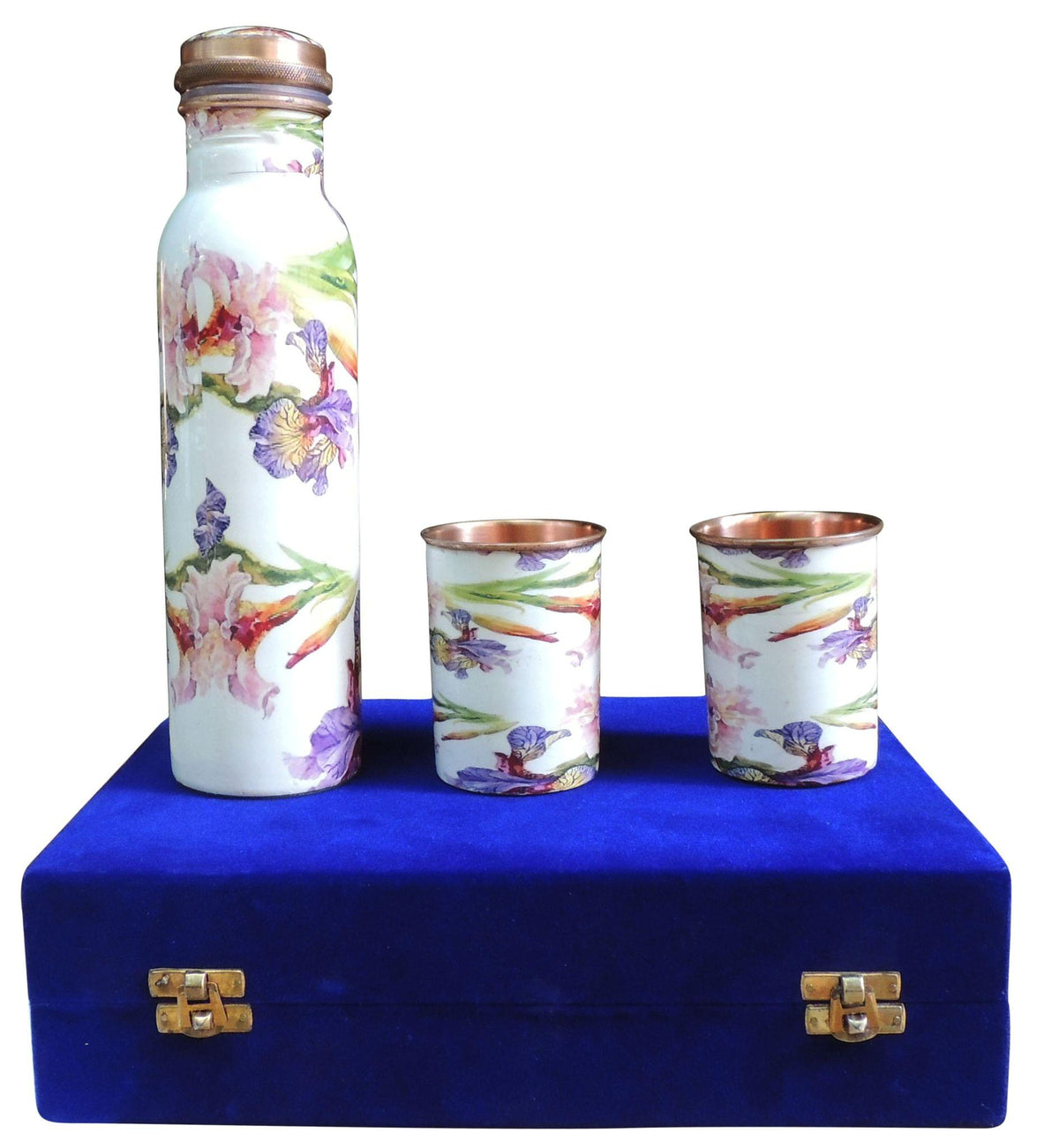 Copper Water Bottle Set With 4 Glass - 1 Liter - 2.8*2.8*3.8 inch (BC146 B)