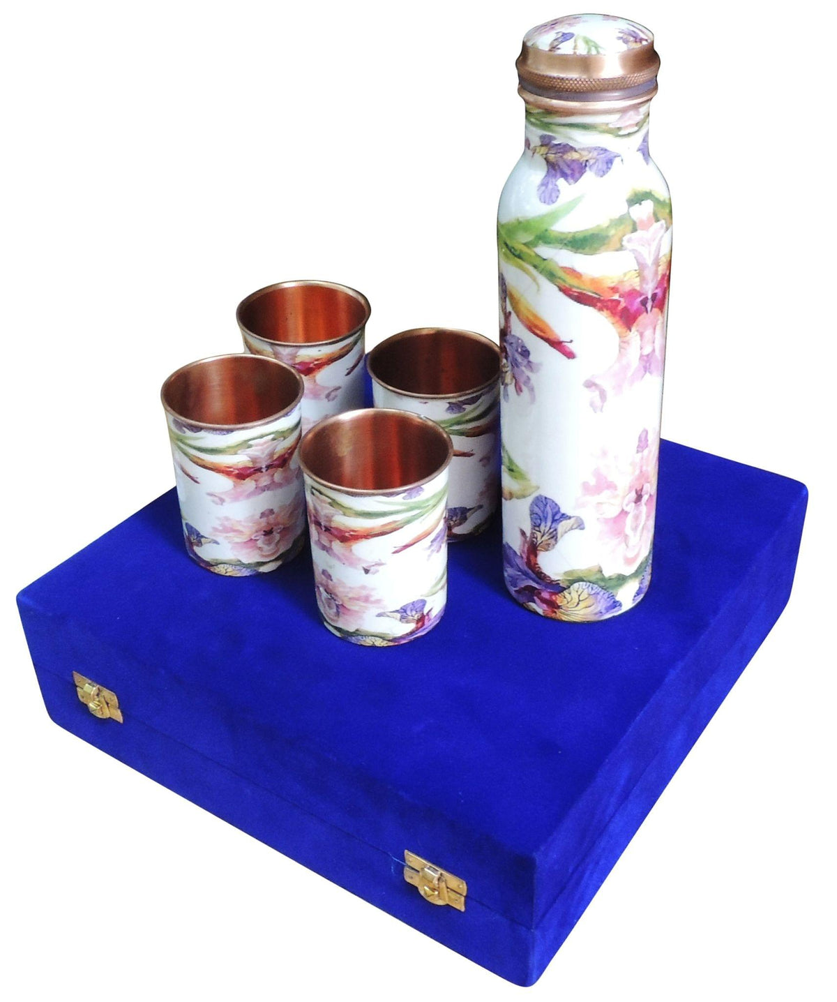 Copper Water Bottle Set With 4 Glass - 1 Liter - 2.8*2.8*3.8 inch (BC146 B)