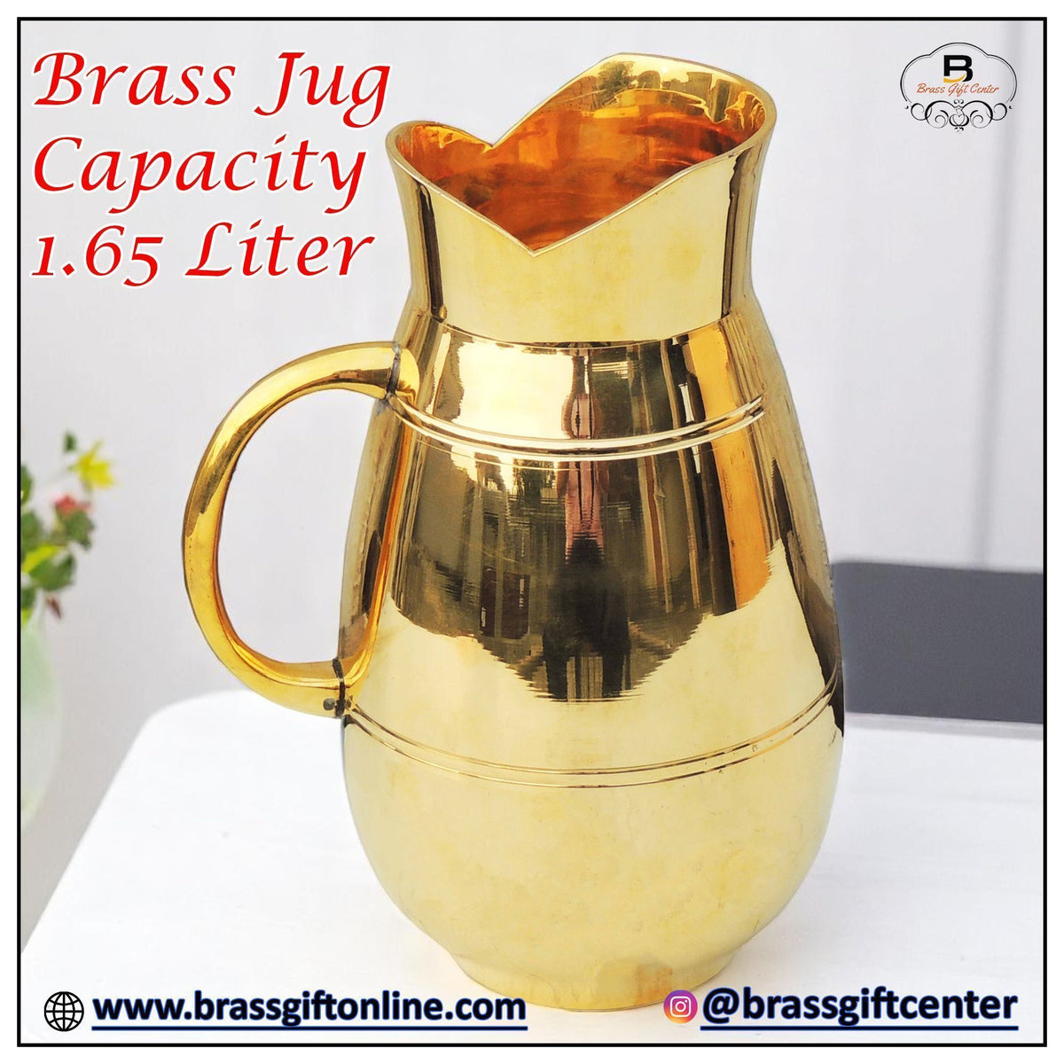 Brass Drinking Jug, Capacity : 1.65 Litre - 5*5*9 Inch (BC167 F)