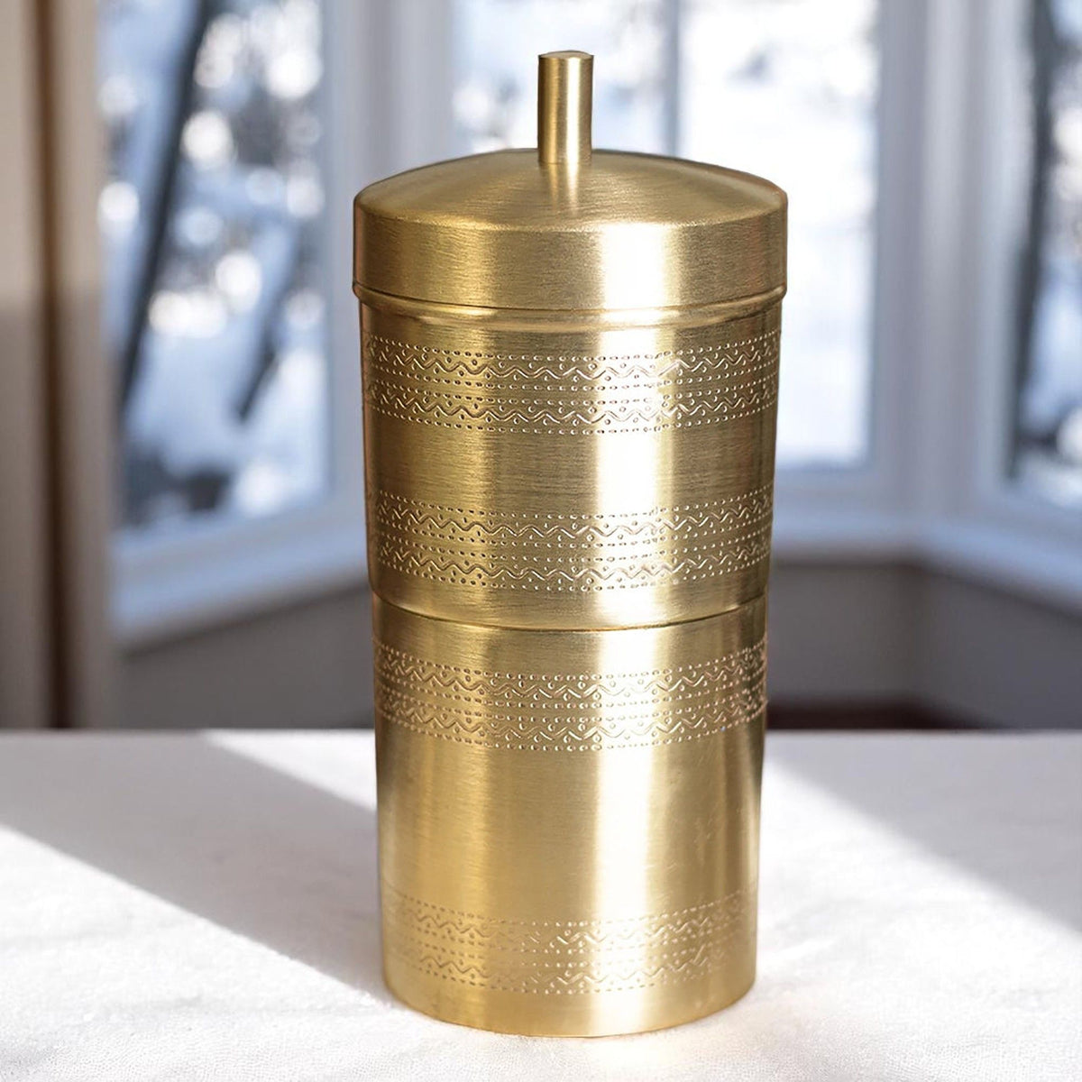 Brass Coffee Filter - 2.6*2.6*6.5 Inch, 400 ML (BC179 D)