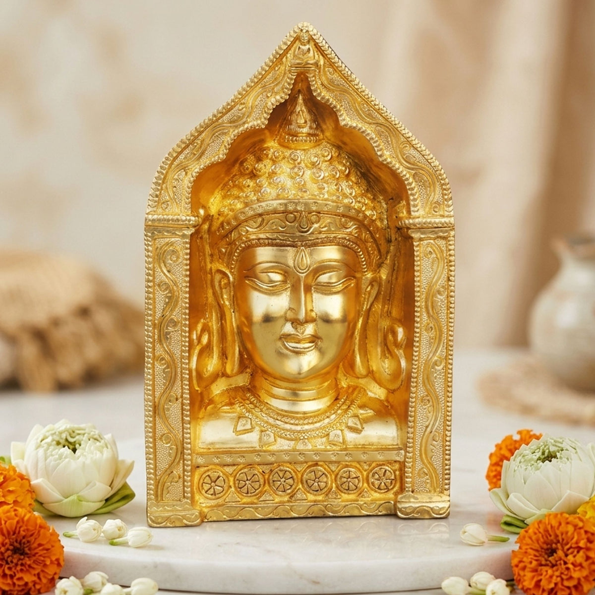 Brass Showpiece Buddha face with frame Statue  - 6*2.5*9.3 inch (BS025)