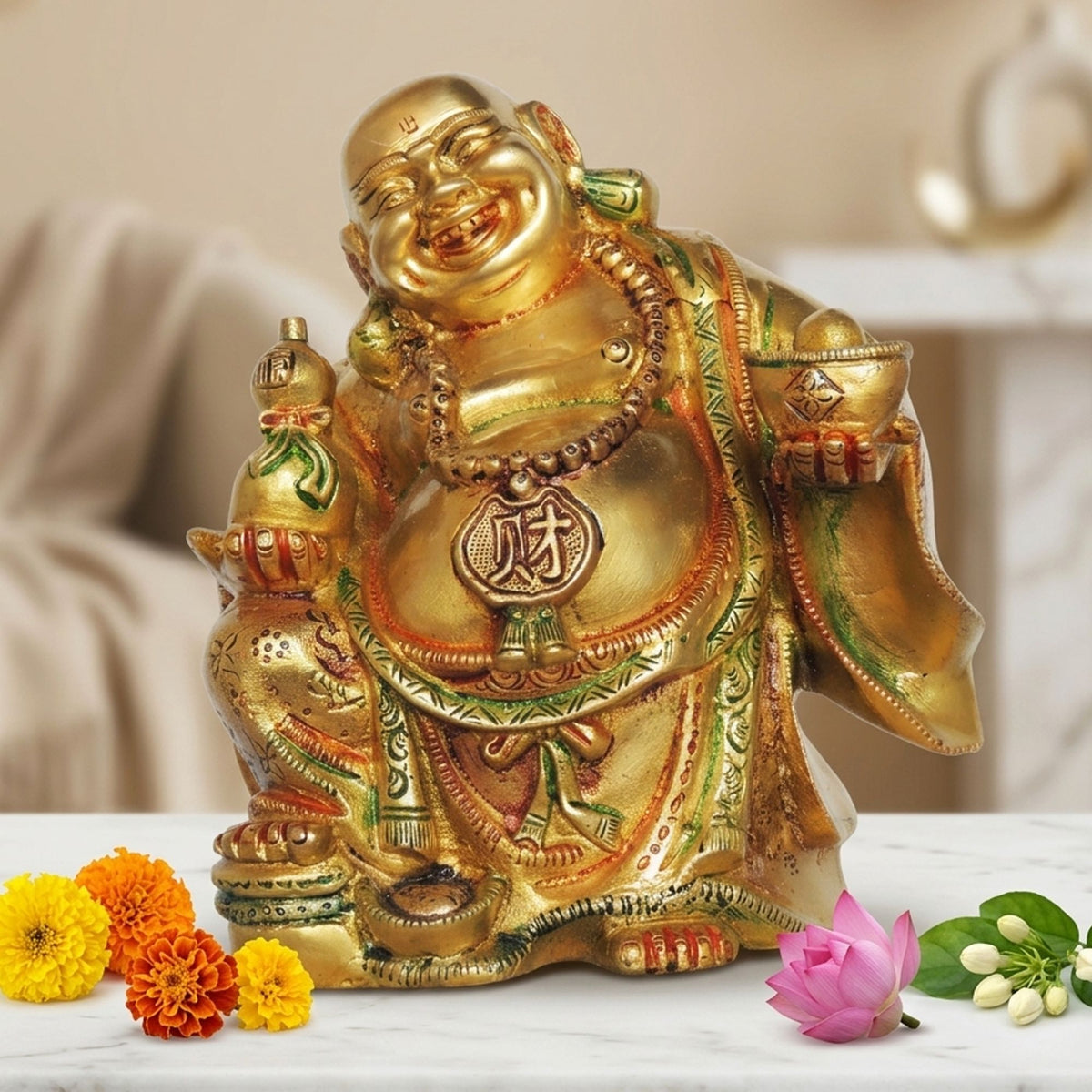 Brass Showpiece Laughing Budha Big God Idol Statue - 8*4.5*9 Inch (BS036 F )