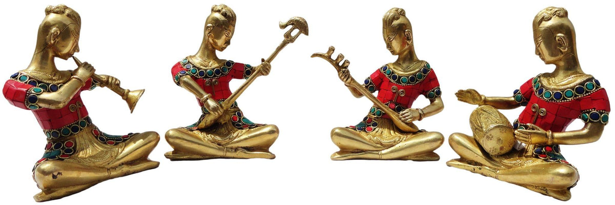 Brass Showpiece Rajasthani Musical Set Of 4 Pc - Statue - 4.5*3.8*6.5 Inch (BS053)