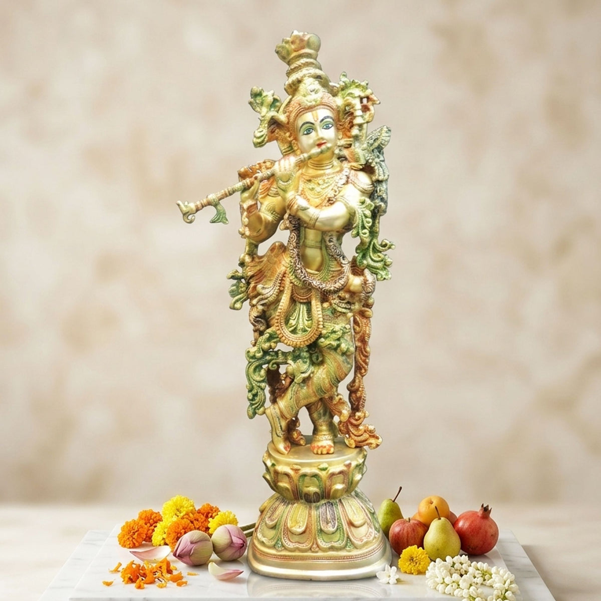 Brass Showpiece Krishna God Idol Statue  - 9*6*29 inch (BS073 K)
