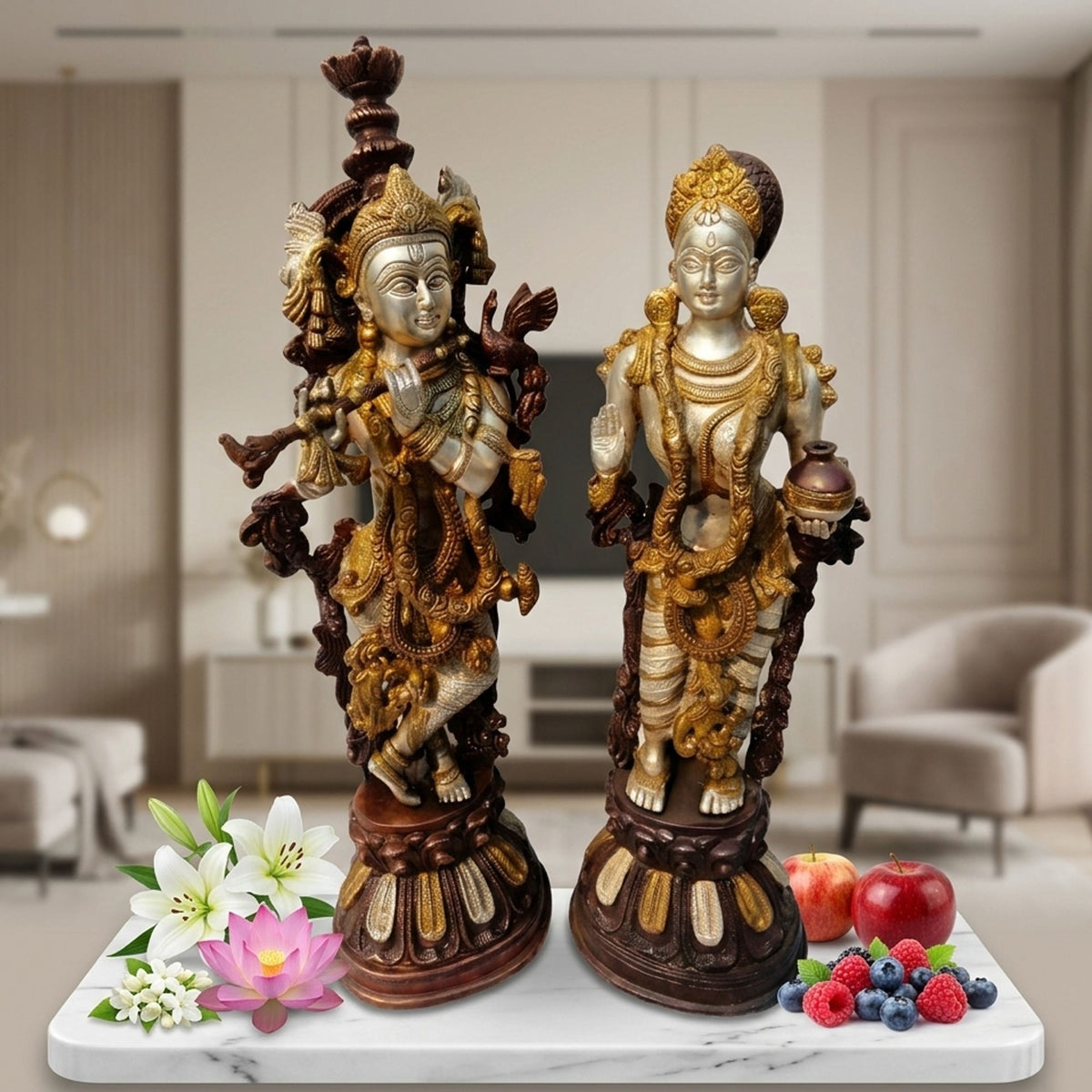 Brass Showpiece Radha Krishan Pair Statue - 7*5*22 Inch (BS074)