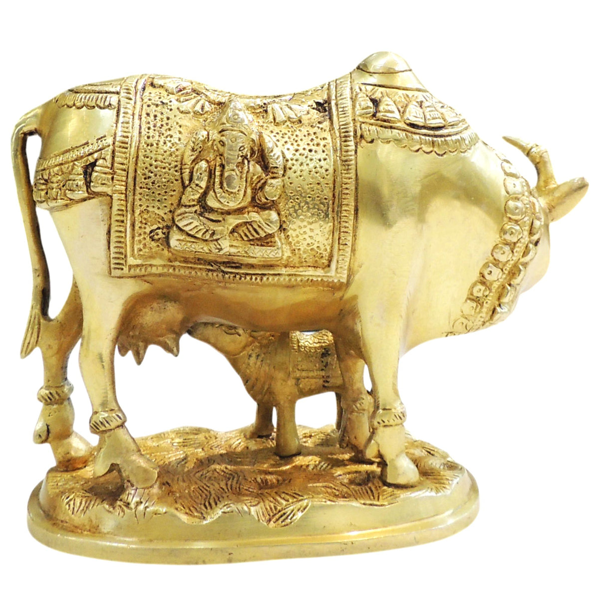 Brass Cow & Calf Showpiece Statue for Home Decor & Vastu - 8*4*6.5 Inch (BS1013 C)