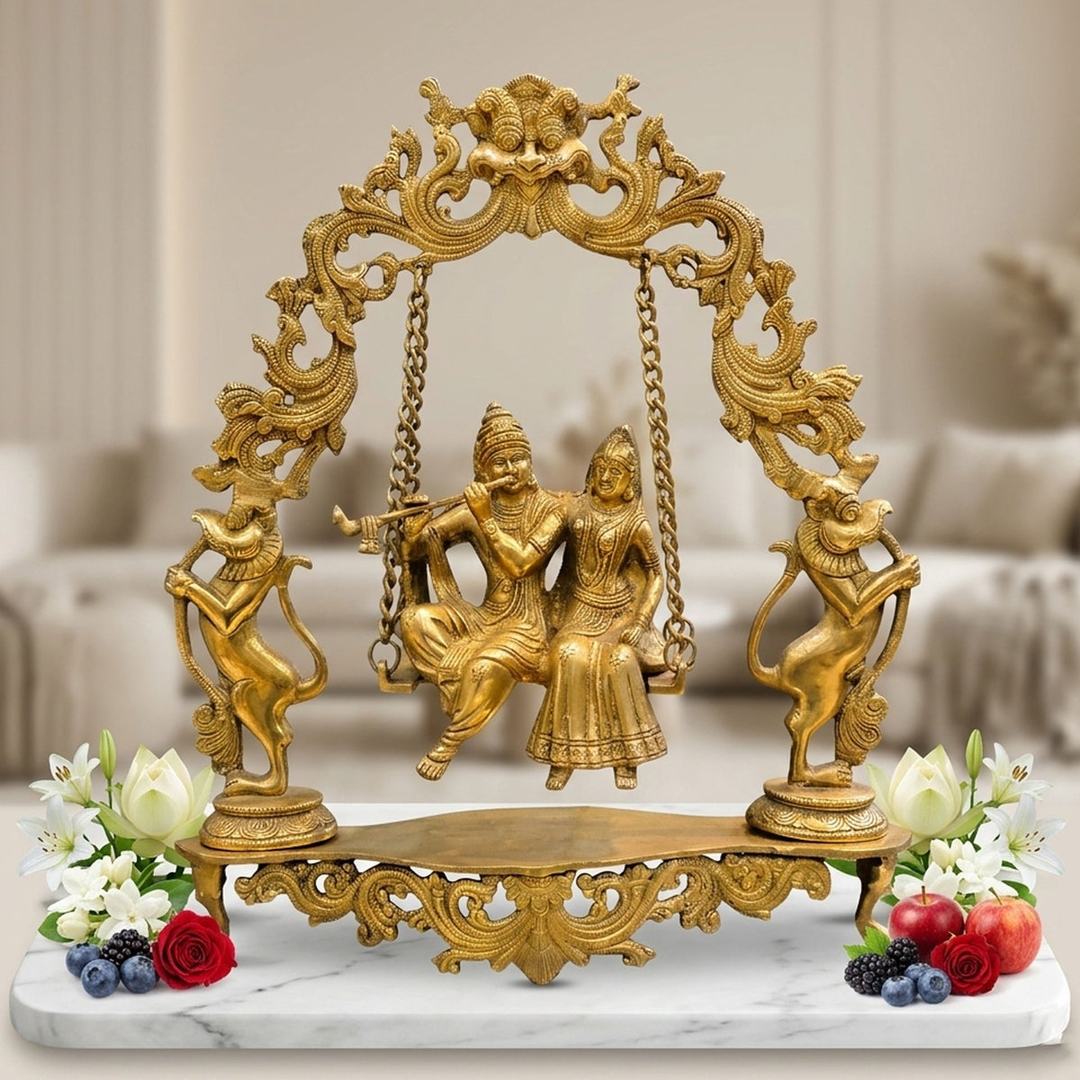 Brass Showpiece Radha Krishna Jhula God Idol Statue - 15*4.6*17.6 Inch (BS1020 A)
