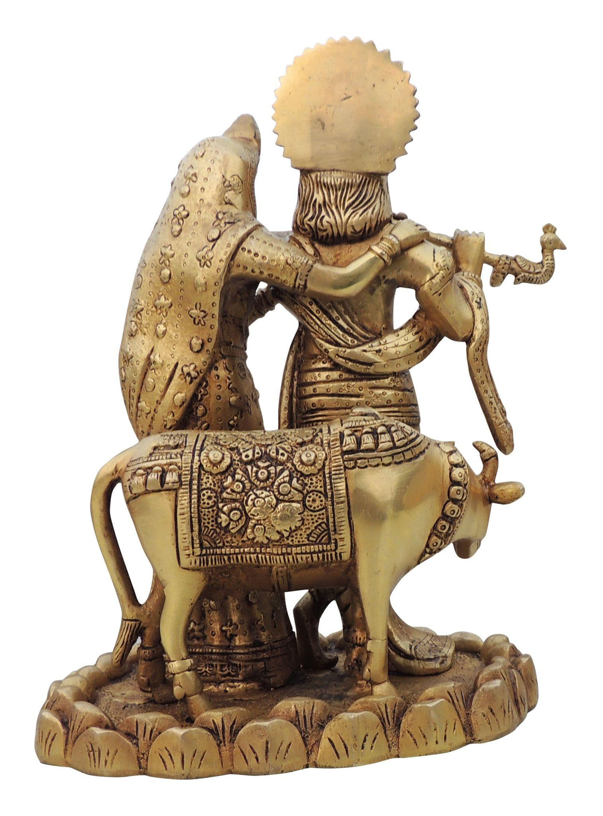 Brass Showpiece Radha Krishan Pair With Cow God Idol Statue  - 7.5*6*11 inch (BS1035 C)