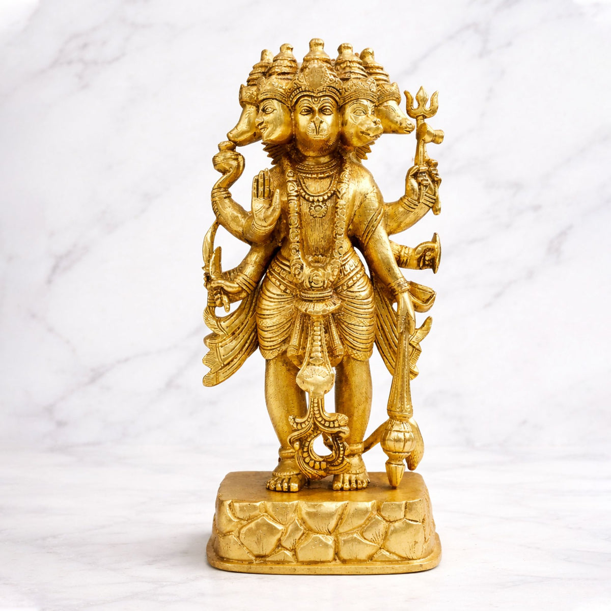 Brass Showpiece Standing Panchmukhi Hanuman Ji God Idol Statue - 7.5*5*18 Inch (BS1039 P)