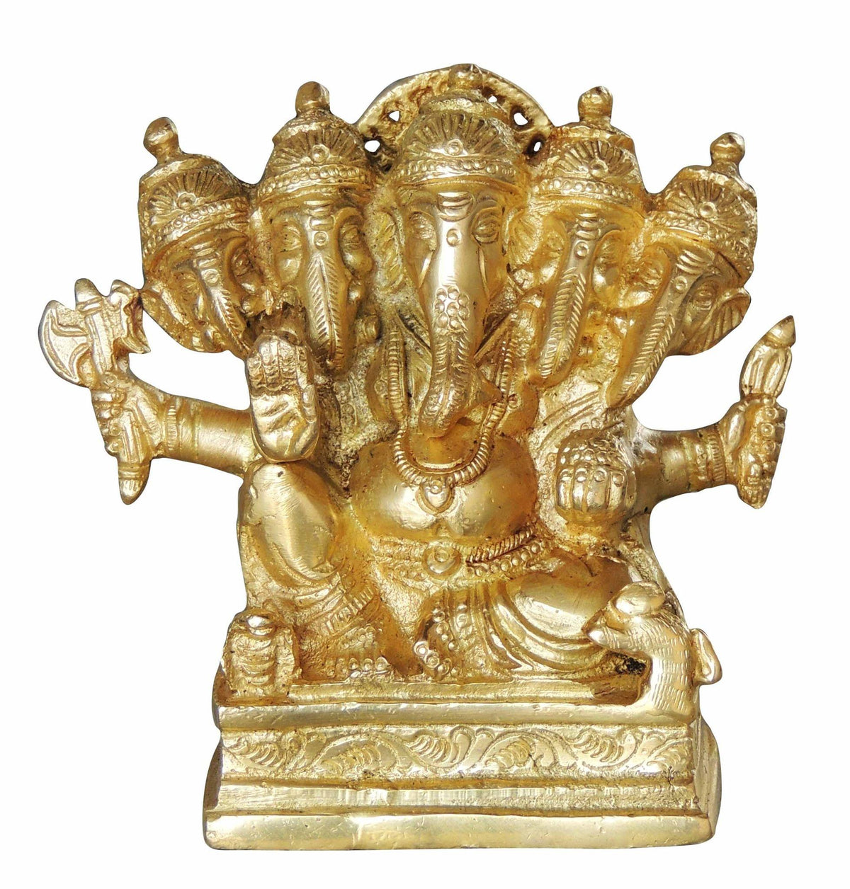 Brass Showpiece Panchmukhi Ganesh Ji God Idol Statue - 3*2*4.5 inch (BS1043 G)