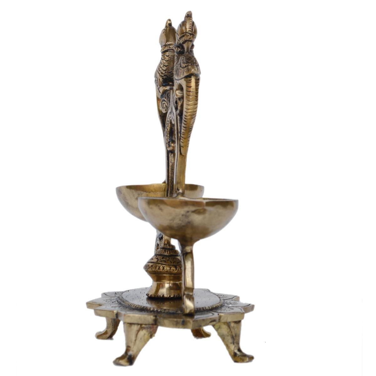 Brass Peacock Diya Jyoti Deepak Oil Lamp 2 Wicks  - 5.6*3.2*7.2 inch (BS1159 A)
