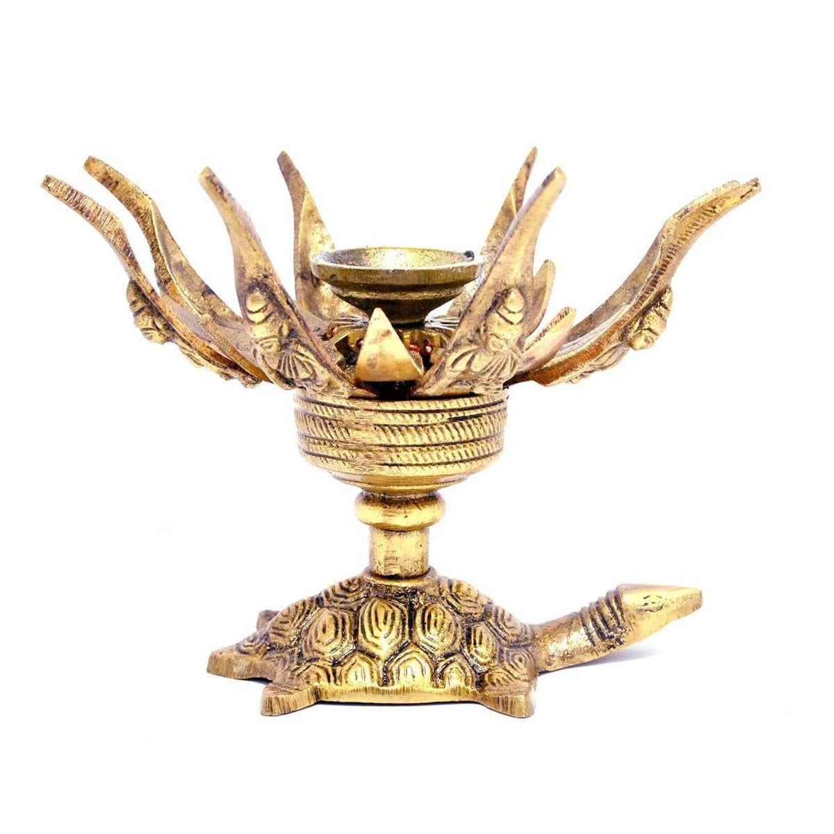 Brass Ganesh Curved Metal Flower Candle holder On Tortoise - 4*2*4.5 inch (BS1163 A)