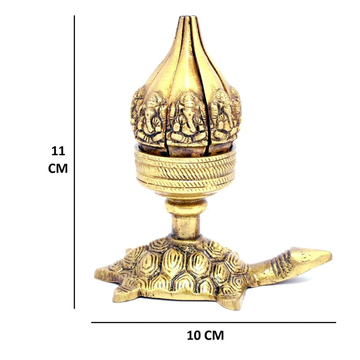 Brass Ganesh Curved Metal Flower Candle holder On Tortoise - 4*2*4.5 inch (BS1163 A)