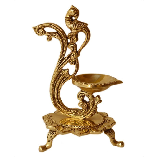 Brass Peacock Diya Jyoti Deepak Oil Lamp 1 Wick - 5.2*3.6*8 inch (BS1164 A)