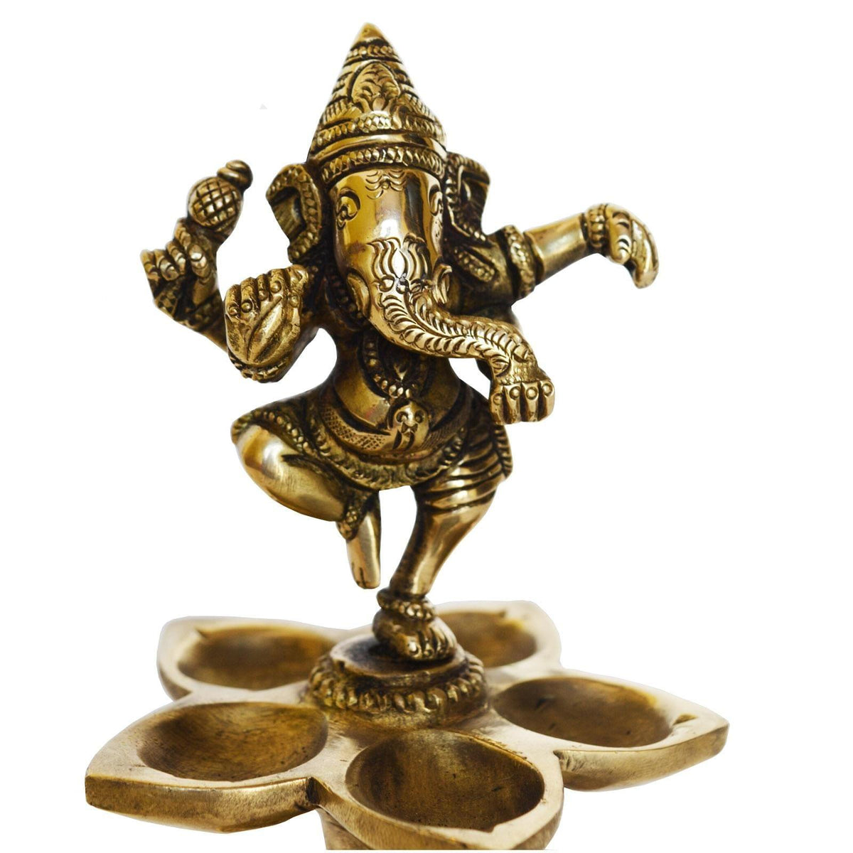 Brass Lord Dancing Ganesh Oil Lmap Deepak 5  Wicks  - 4*4*6 inch (BS1192 A)