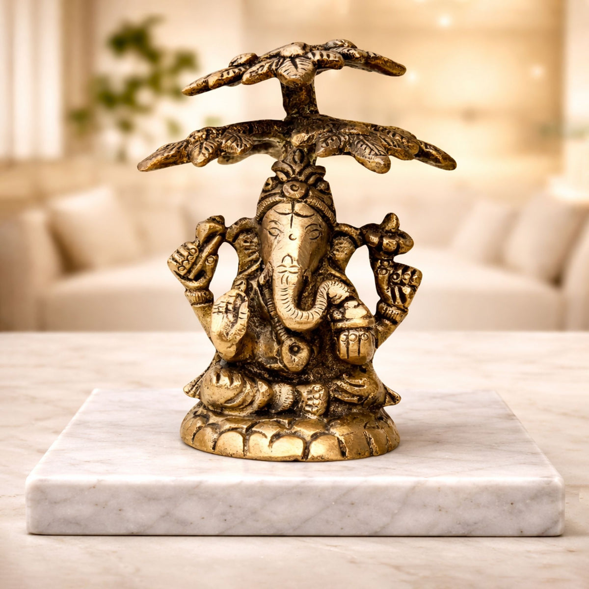 Brass Showpiece Ganesh Statue  - 3*3*3.5 Inch (BS1223 G)