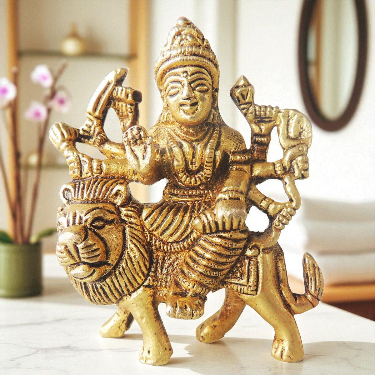 Brass Showpiece Durga Ji God Idol Statue - 3.5*1.5*3 inch (BS1227 A)