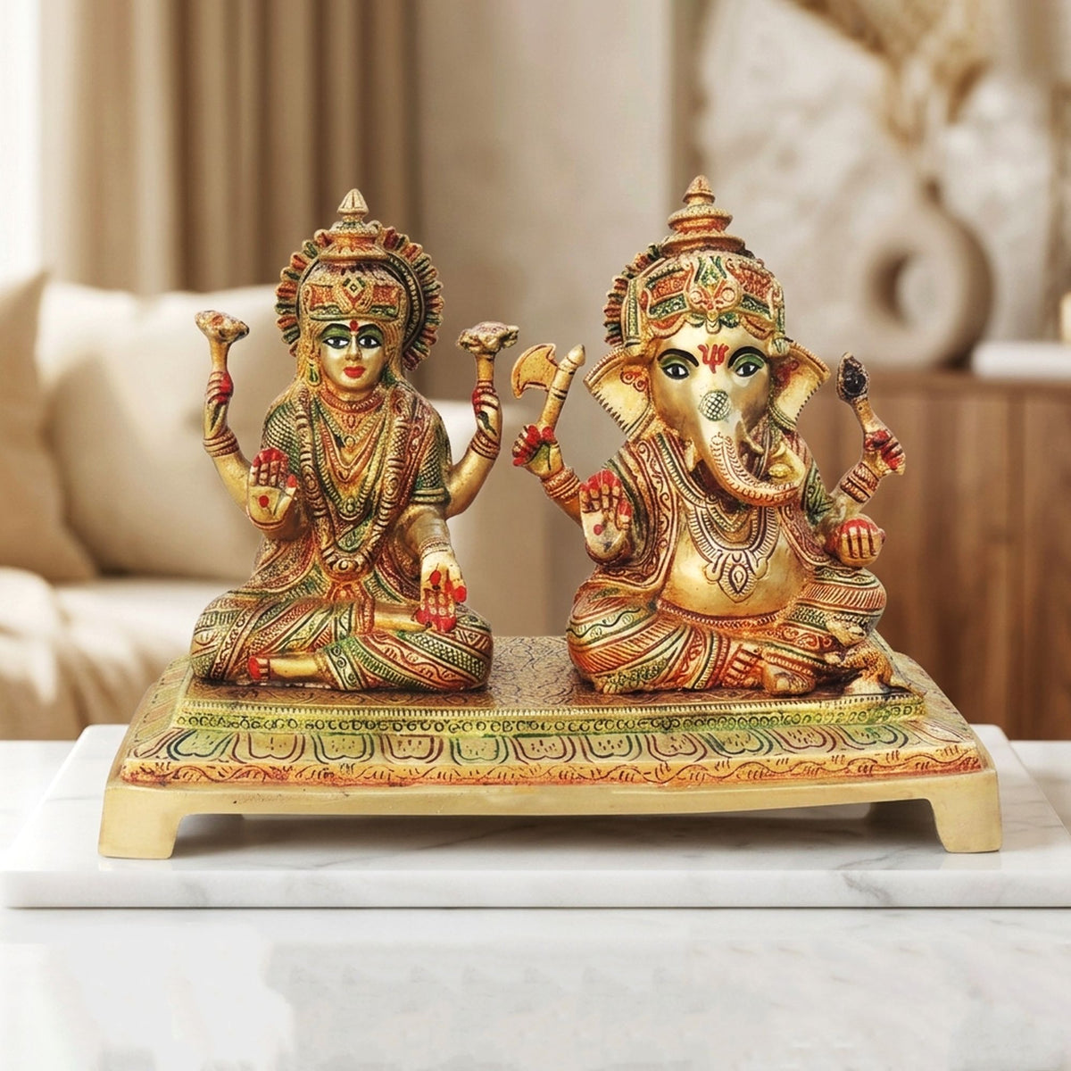 Brass Showpiece Laxmi Ganesh Statue - 10.5*4*7.3 Inch (BS1246 B)