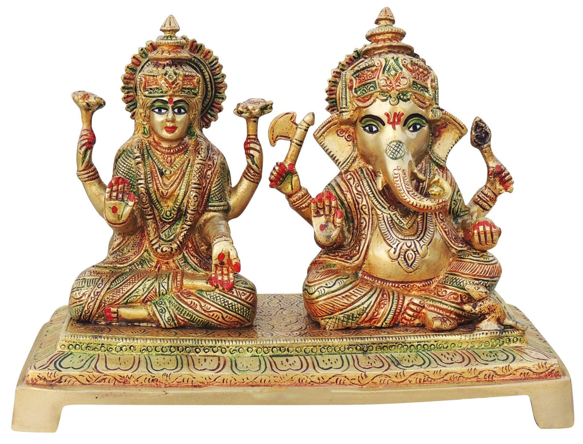 Brass Showpiece Laxmi Ganesh Statue - 10.5*4*7.3 Inch (BS1246 B)