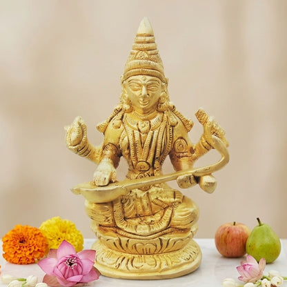 Brass Showpiece Saraswati Ji Statue - 2.5*1.5*3.6 inch (BS1261 A)